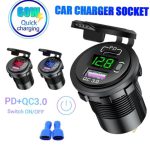 شارژر USB خودرویی روپنلی گرد قرمز QC3.0 + Type-C روپنلی