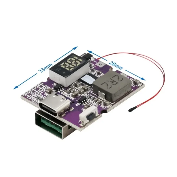 ماژول پاوربانک فست شارژ 22.5 وات دارای نمایشگر با خروجی USB و Type-C