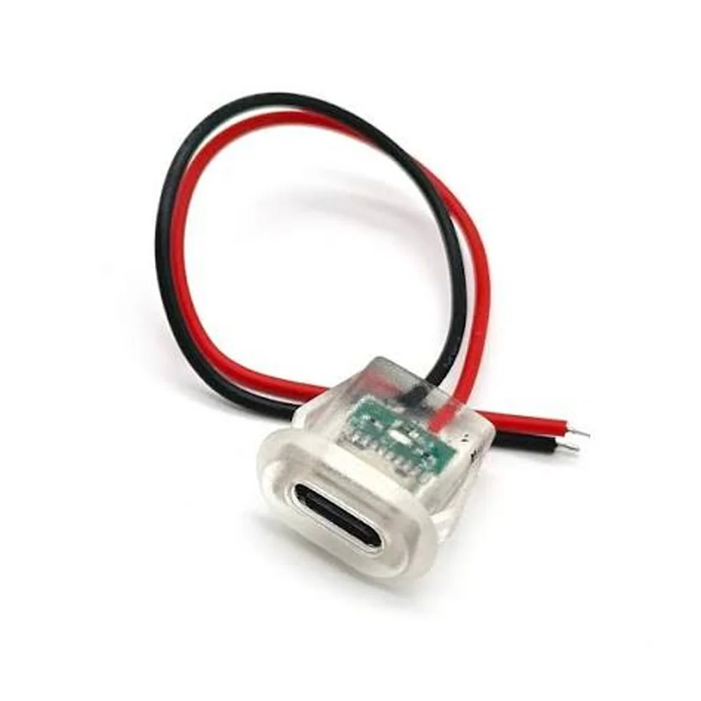 سوکت تغذیه مادگی USB Type-C رو پنلی شفاف 2 سیم با LED